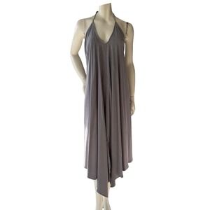 Simpłe Grey Halter Maxi Dress Fairycore Lagenlook Handmade BC OS